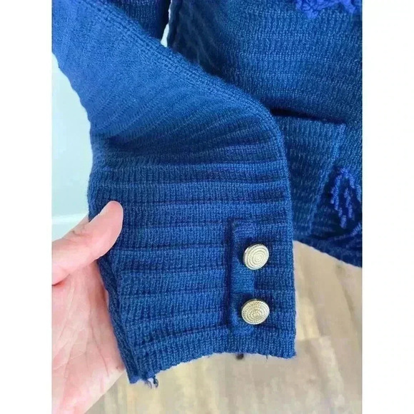 Vtg Tally-Ho Cardigan Jacket Embroidered Floral Navy Blue Knitted Women's M - Picture 4 of 14